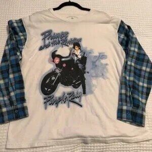 Official Prince and the Revolution Graphic Tee Plaid Sleeves Rare M/L